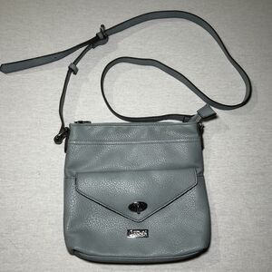 Carlos Santana Light Blue Crossbody Purse Textured Faux Leather Turn Lock Silver